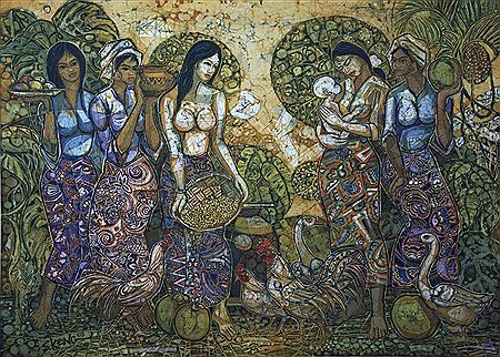 Sample artwork by Seow Keng Chuah (Born 1945), known for batik and watercolor painting, relief sculpture - View similar artists and auction records