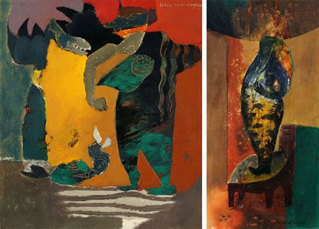 A. Bayangan, 2000 and b. Mendongak, 2001 (pair)