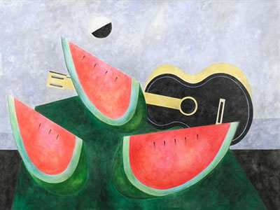 "UNTITLED", (Three watermelons and a guitar)