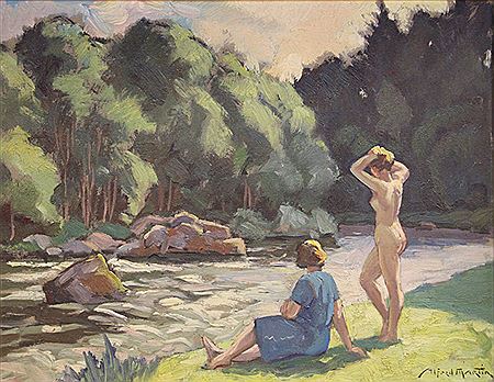 Nu au bord d'une rivière