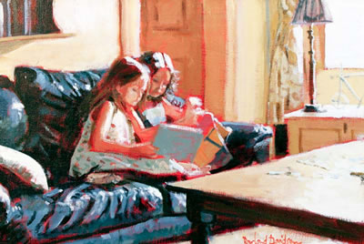 Two Girls Reading a Book