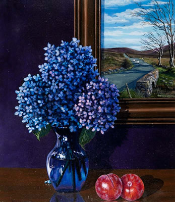 Still Life - Hydrangeas and Plums