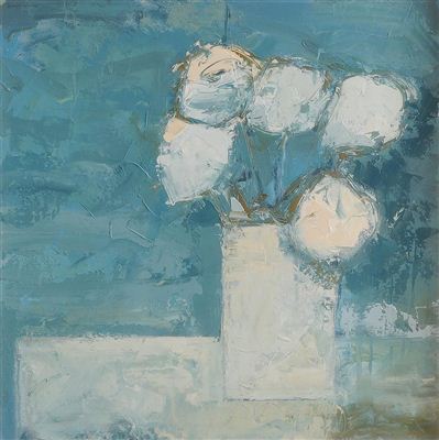 "White Bouquet on Blue" by Paul Donaghy - Auction record, sale price, and art valuation. Compare with similar artists and explore comparable artworks.