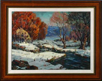 Stream in Winter Landscape by Eugene Frandzen - Auction record, sale price, and art valuation. Compare with similar artists and explore comparable artworks.
