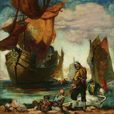 Pirates Waiting for Their Ship by Theodore Jackman - Auction record, sale price, and art valuation. Compare with similar artists and explore comparable artworks.