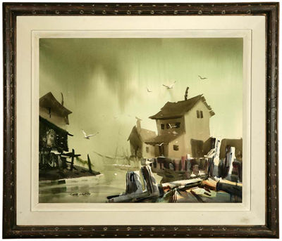 NEAR THE DOCKS IN THE RAIN by Robert Landry - Auction record, sale price, and art valuation. Compare with similar artists and explore comparable artworks.