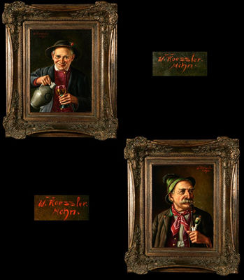 Two works: portraits of gentlemen drinking and smoking