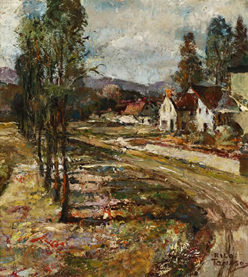 Houses along a tree-lined road
