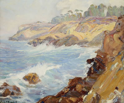 Crashing waves in a San Diego coastal view