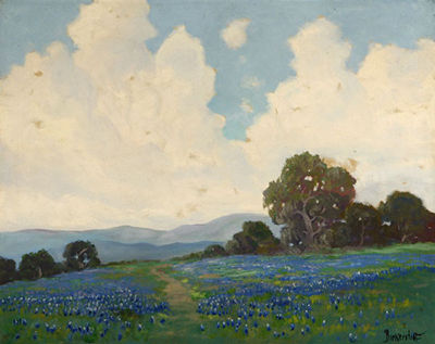 Oak trees and lupine landscape