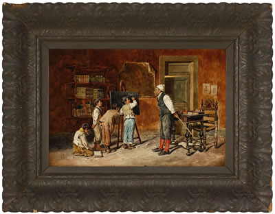 Boys and teacher in a school interior