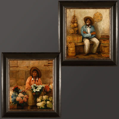 Two works: "Old Basket Seller" and Flowers for Sale"