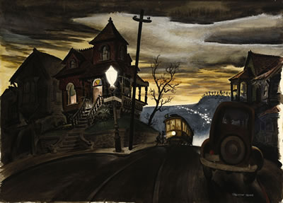 Night scene with cable car, probably Bunker Hill, Los Angeles, CA by Preston Blair - Auction record, sale price, and art valuation. Compare with similar artists and explore comparable artworks.