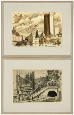 Two works: ''Angels Flight Railway'' and ''Los Angeles From Figueroa St'' by David Blower - Auction record, sale price, and art valuation. Compare with similar artists and explore comparable artworks.