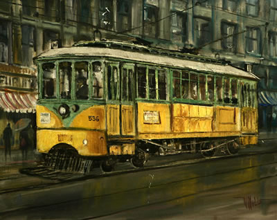 Sample artwork by Wilfrid Taylor Mills (1912 - 1988), known for trolley car, landscape and marine painting, architectural design, teaching - View similar artists and auction records