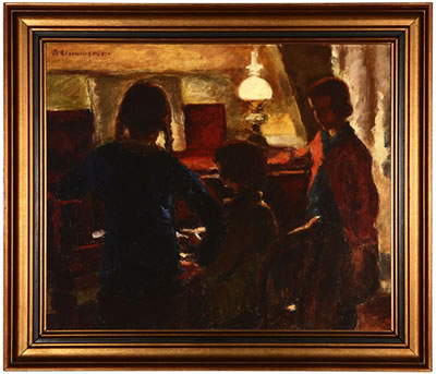 Three Girls in an Interior Playing Piano