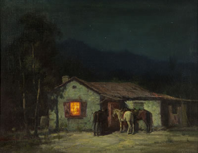 Cowboy cottage by moonlight