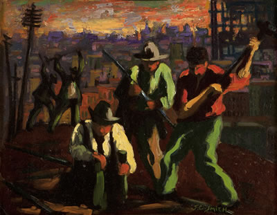 Laying the Rails, Los Angeles (circa 1924) by John Christopher Smith - Auction record, sale price, and art valuation. Compare with similar artists and explore comparable artworks.