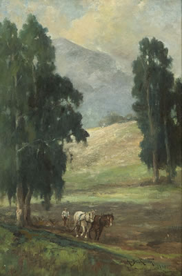 California landscape with plowman