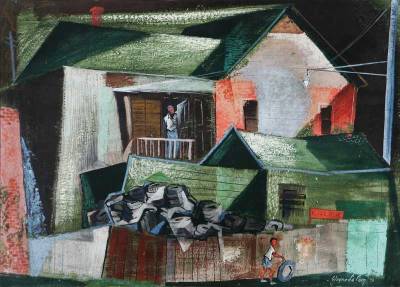 Figures in urban landscape