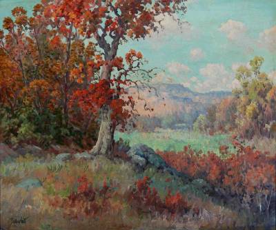 Autumn landscape by George Sanders Bickerstaff - Auction record, sale price, and art valuation. Compare with similar artists and explore comparable artworks.