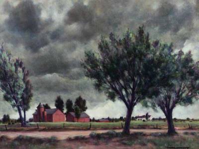 Farm in atmospheric landscape