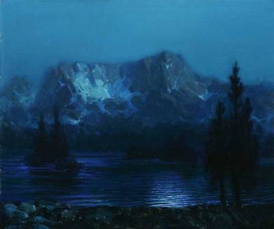 Nocturnal lake in mountain landscape