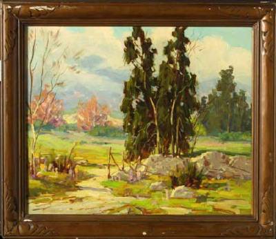 Trees & wall in foothill landscape