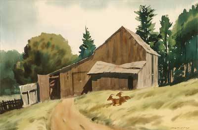 Barn In Landscape - Two Goats by Nat Levy - Auction record, sale price, and art valuation. Compare with similar artists and explore comparable artworks.