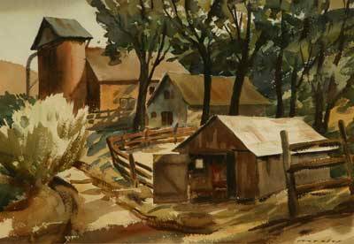 Barn & Coral In Landscape - Early Autumn