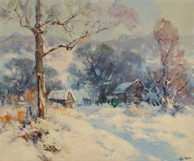 Cabins In Winter Landscape