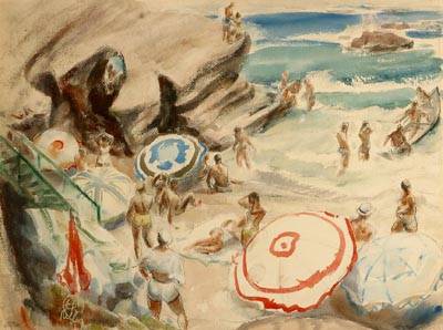 Figures and umbrellas on beach by Henry George Keller - Auction record, sale price, and art valuation. Compare with similar artists and explore comparable artworks.