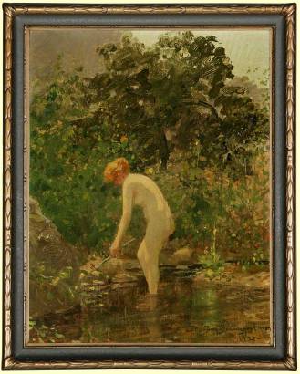 Nude standing in wooded pool