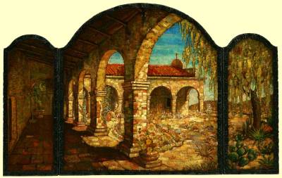 Triptych screen depicting San Juan Capistrano