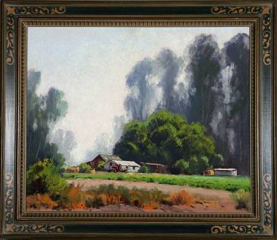 Farm scene in eucalyptus landscape