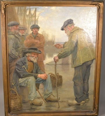 Dock scene with three men