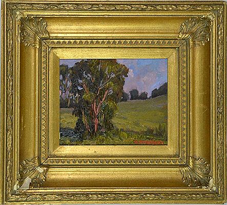 Depicting a California landscape with trees and pasture