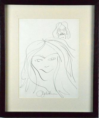 Portrait of John Lennon: Depicting image of Yoko Ono (b.1933) with self-portrait behind