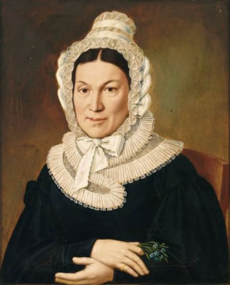 Portrait einer Dame im typischen Habit des Biedermeier, meisterlich charakterisiert