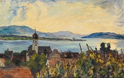 Bodenseelandschaft mit Kirchdorf am Untersee