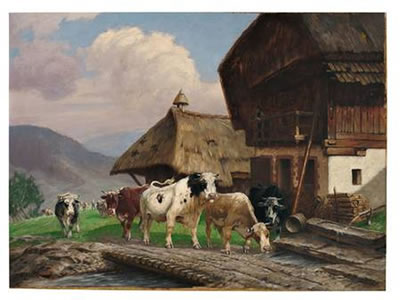 Rinderherde auf dem Heimweg vor malerischem Schwarzwaldhaus by Karl Plock - Auction record, sale price, and art valuation. Compare with similar artists and explore comparable artworks.