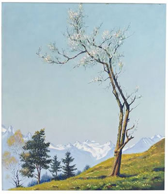 Blühender Baum, im Hintergrund beleuchtetes Bergmassiv by Max Bruning - Auction record, sale price, and art valuation. Compare with similar artists and explore comparable artworks.