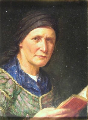 Portrait einer Frau in Tracht mit Buch