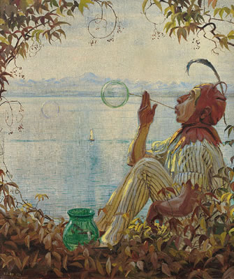 Selbstportrait im Profil mit Narrenkappe, als Seifenbläser über dem See by Hans Dieter - Auction record, sale price, and art valuation. Compare with similar artists and explore comparable artworks.
