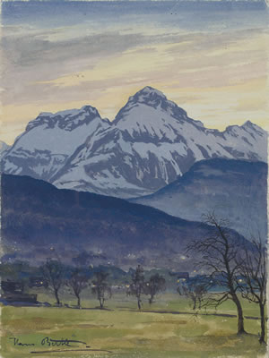 Abenddämmerung in Schruns mit Blick auf die Bergkulisse by Hans Bertle - Auction record, sale price, and art valuation. Compare with similar artists and explore comparable artworks.