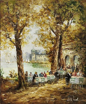 Parkcafé an einem Teich neben Schloss. by Joseph Klarl - Auction record, sale price, and art valuation. Compare with similar artists and explore comparable artworks.