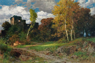 Herbstliche Parklandschaft mit Burgruine