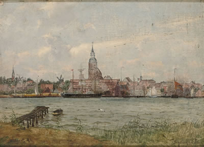 Wolgast. Blick auf die mittelalterliche Stadt an der Peene an einem Sommertag.