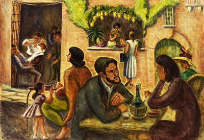 Südliche Straßenszene mit reicher Personenstaffage, Osteria und Blick in eine Barbierstube. by Ernst Denzler - Auction record, sale price, and art valuation. Compare with similar artists and explore comparable artworks.
