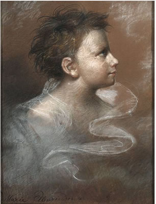Portrait eines Knaben im Profil von rechts